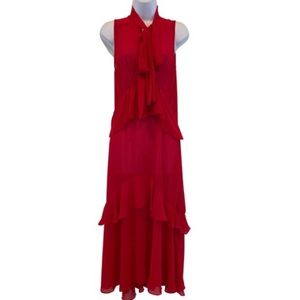 Strut&Bolt Neck Self-Tie Red Poly Maxi Dress S